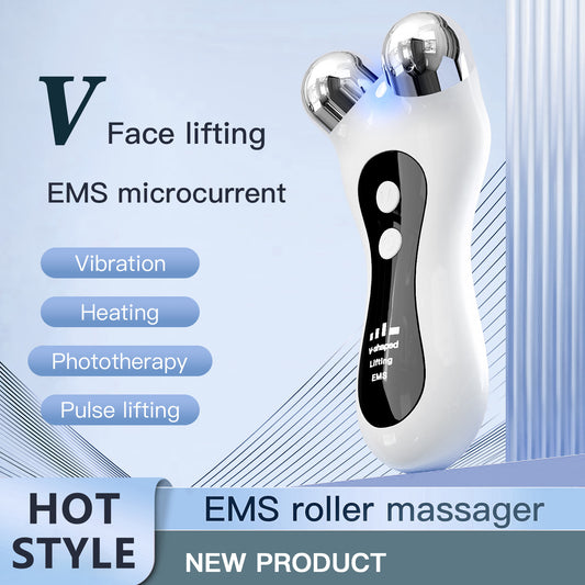 SculptRoll EMS Face Roller – V-Shape Lifting Massager with LED Light Therapy & Heating