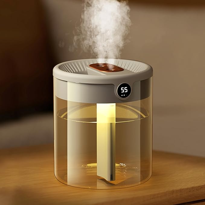 Ultrasonic Humidifier 2L – Dual Spray, Ultra-Quiet, Digital Display & Night Light