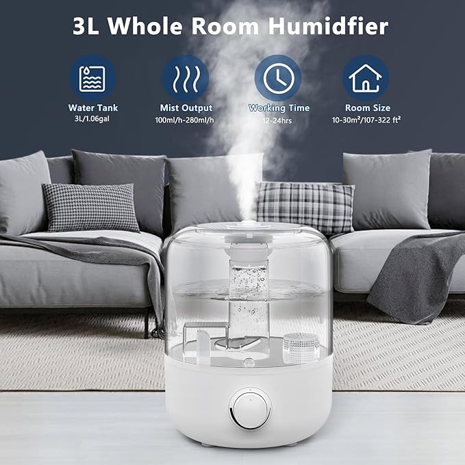 Ultrasonic Humidifier 4L with Dual Mist Outlets, Top-Fill Design & Aromatherapy Function