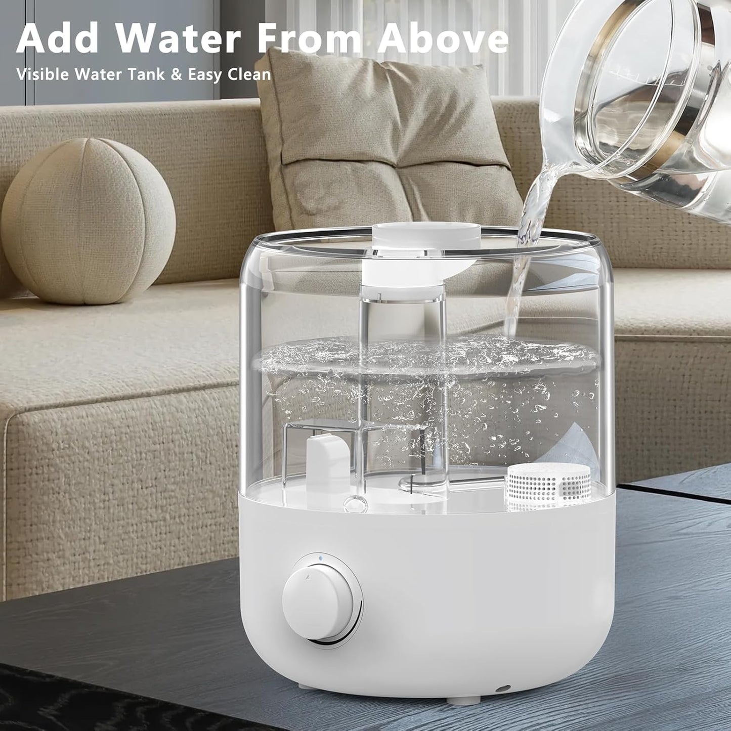 Ultrasonic Humidifier 4L with Dual Mist Outlets, Top-Fill Design & Aromatherapy Function