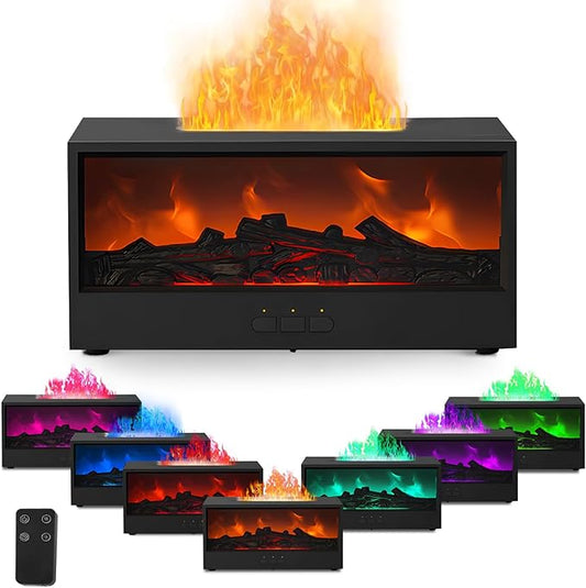 3D Flame Effect Ultrasonic Humidifier with Aromatherapy & Remote Control